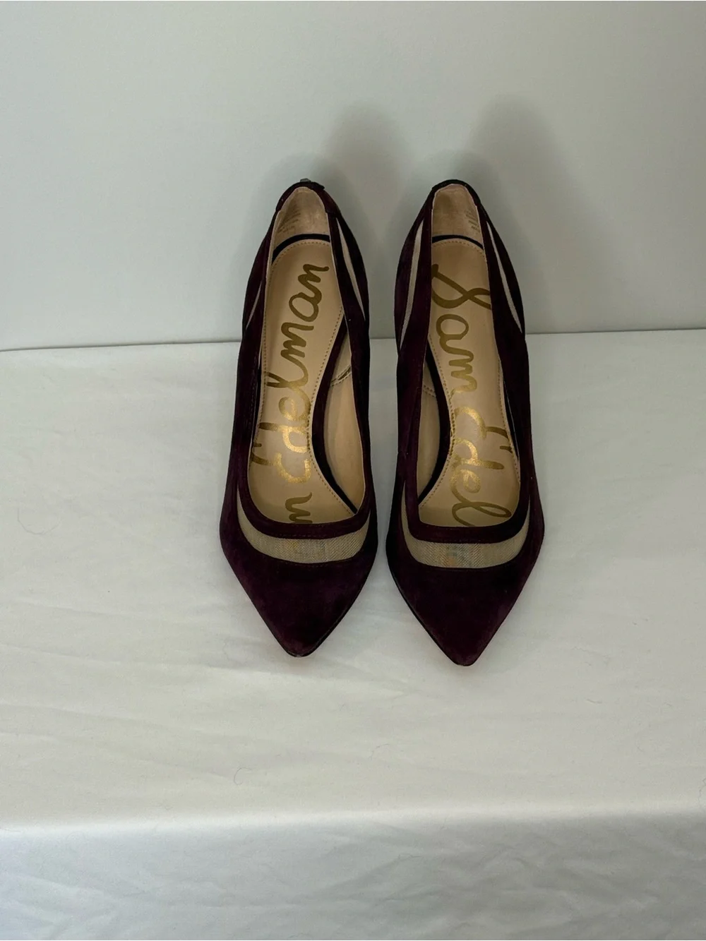 Sam Edelman Nixon Pumps Burgundy Wine Suede Mesh Pointed Toe Stiletto Heels Sz 7